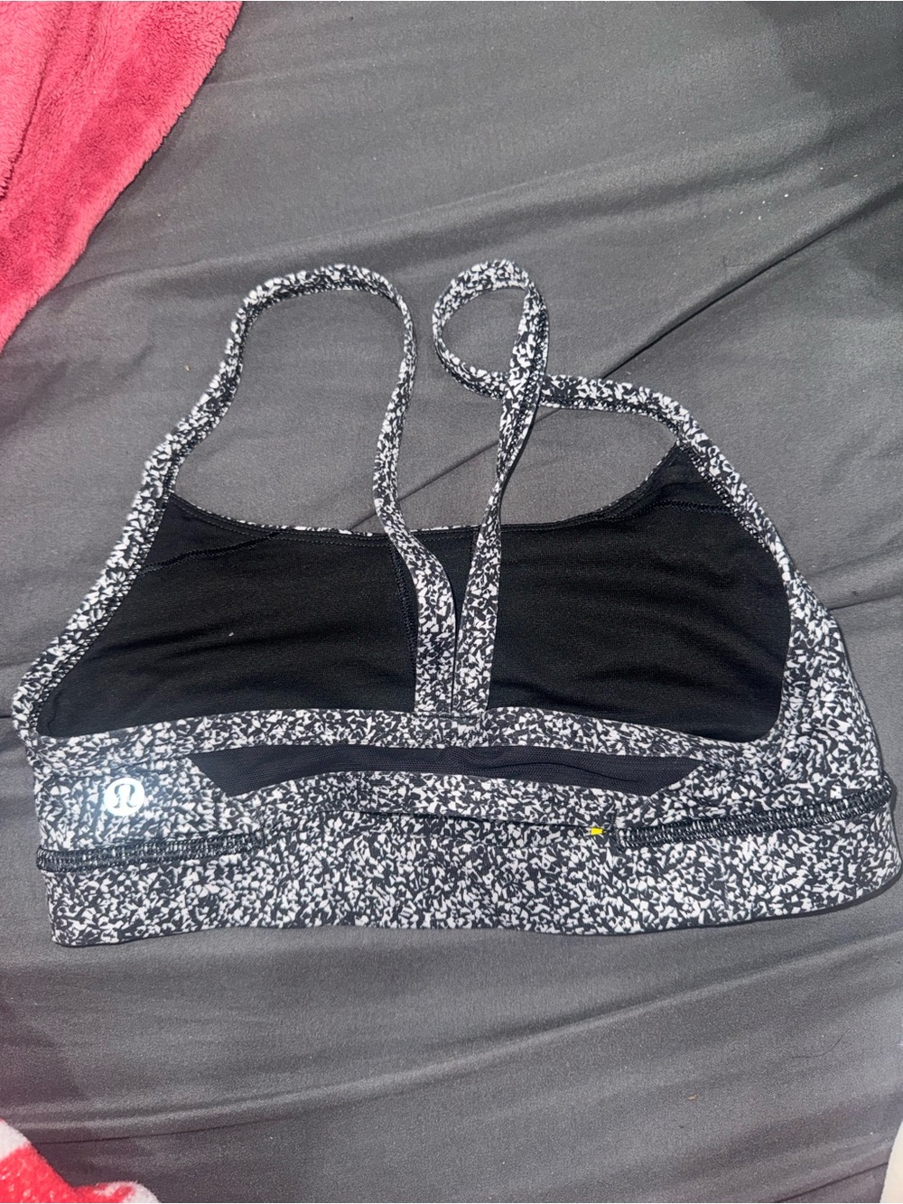 lululemon athletica Black and White Speckle Strappy Sports Bra with Mesh